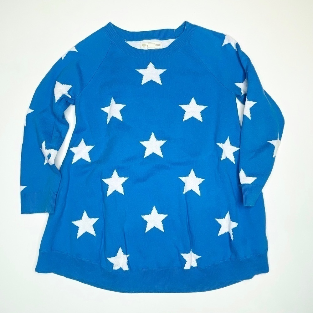 TUCKER + Tate Girl’s Blue White Star Print Knit Long Sleeve Sweater Dress Size 4